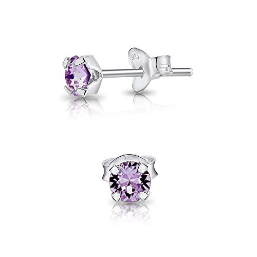 DTPsilver - Winzige Ohrringe 925 Sterling Silber mit Kristallen von Swarovski® Elements Runde Sehr kleine Ohrstecker - Durchmesser 4 mm - Farbe : Violett von DTPsilver