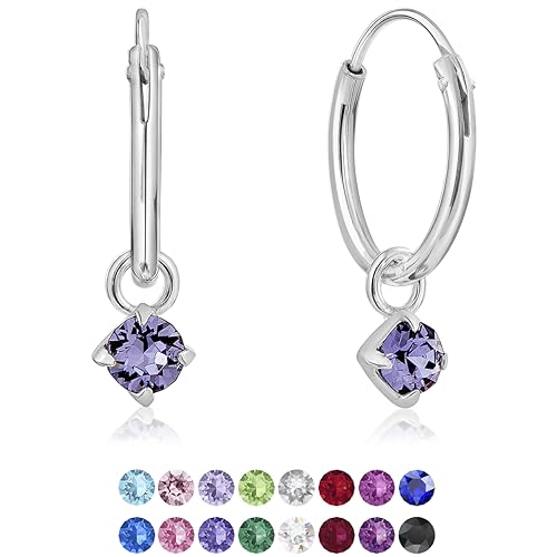 Kleine Creolen Ohrringe 925 Sterling Silber mit 3 mm Baumelnde Kristall - Mädchen - Dicke 1.2 mm - Durchmesser 12 mm - Farbe : Tansanit Kleine Creolen Ohrringe 925 Sterling Silber mit 3 mm Baumelnde Kristall - Mädchen - Dicke 1.2 mm - Durchmesser 12 mm - Farbe : Tansanit von DTPsilver