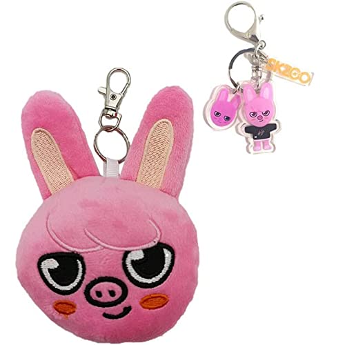 DTREEL 2PCS Streuner Kinder Schlüsselanhänger, SKZOO Charakter Acryl Schlüsselanhänger+Plüsch Puppen Schlüsselanhänger für Frauen Tasche Anhänger Zubehör,Mädchen,Studenten Geschenk,Rosa,Dwaekki von DTREEL