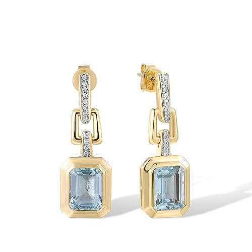 DTREEL Damen Ohrringe 14K 585 Gelbgold Ohrstecker Himmelblauer Topas Ohrringe Quadratische Ohrhänger Charme Damenschmuck von DTREEL