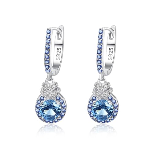 DTREEL Damen Ohrringe Himmelblau Ohrringe S925 Silber Ohrstecker Bunte Ohrringe Damen Micro-set Sky Sapphire Schmuck von DTREEL