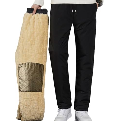 DTREEL Jogginghose Herren Winter Fleece Jogginghose Hohe Taille Trainingshose Sherpa Gefüttert Warme Herren Sporthose Baumwolle Slim Fit Freizeithose Fleecehose(Black1,5XL) von DTREEL