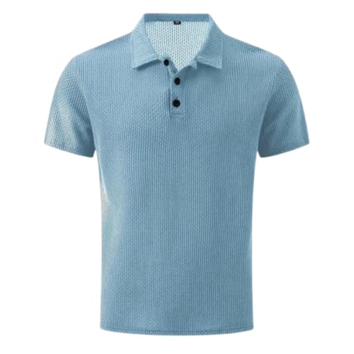 Breeze Shirts for Men Ultra Comfortable Polo Shirt Textured Breathable Quick Dry Refreshing Silky Ultra Comfortable (Blue,3XL) von DTVKTZ