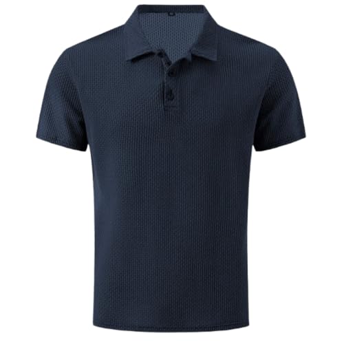 Breeze Shirts for Men Ultra Comfortable Polo Shirt Textured Breathable Quick Dry Refreshing Silky Ultra Comfortable (Dark Blue,XL) von DTVKTZ