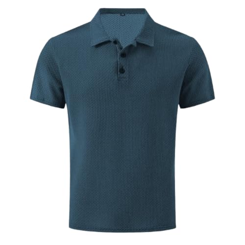 Breeze Shirts for Men Ultra Comfortable Polo Shirt Textured Breathable Quick Dry Refreshing Silky Ultra Comfortable (Denim Blue,3XL) von DTVKTZ