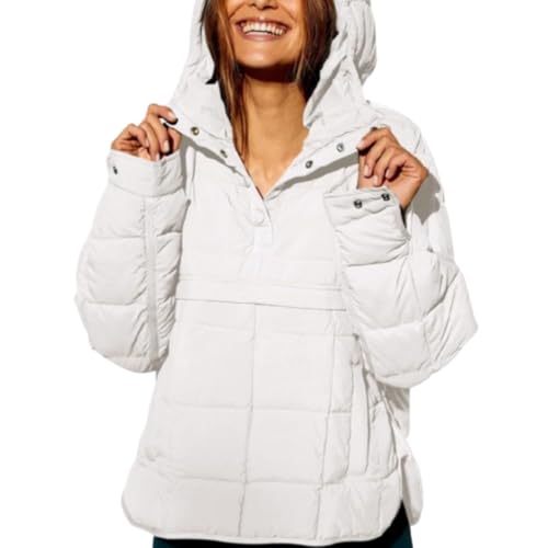 DTVKTZ Womens Puffer Jackets Pullover Quilted Lightweight Jacket Fall Winter Warm Coat Oversized Hoodies Padded Coats (White,3XL) von DTVKTZ