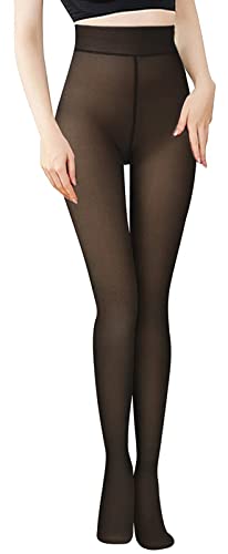 DTWAWA Fleece gefütterte Strumpfhose für Damen – gefälschte durchscheinende warme Strumpfhose Leggings durchscheinend dicke Strumpfhose, Schwarz, dick, 220 g, L/X-Large von DTWAWA