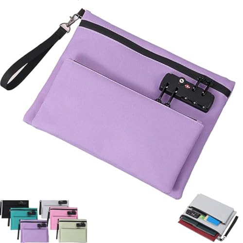 Reiseschlosstasche, doppellagige Anti-Diebstahl-Handtasche mit 3-stelligem Code, Geldtasche mit Schloss und Reißverschluss, Anti-Diebstahl-Bargeldaufbewahrungstaschen for Reisepass und Wertschutz(Purp Reiseschlosstasche, doppellagige Anti-Diebstahl-Handtasche mit 3-stelligem Code, Geldtasche mit Schloss und Reißverschluss, Anti-Diebstahl-Bargeldaufbewahrungstaschen for Reisepass und Wertschutz(Purp von DTWEFF
