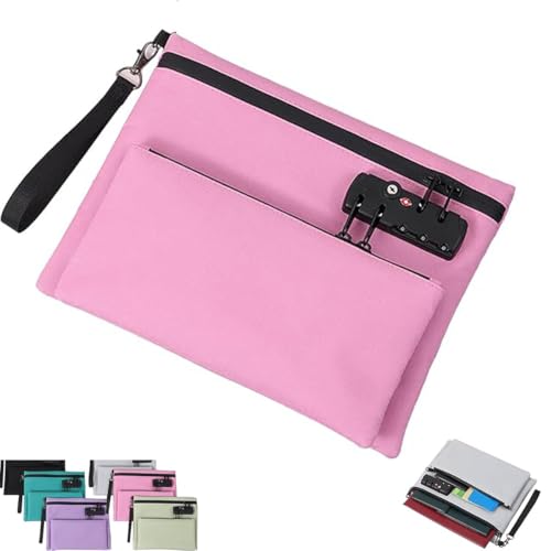 Reiseschlosstasche, doppellagige Anti-Diebstahl-Handtasche mit 3-stelligem Code, Geldtasche mit Schloss und Reißverschluss, Anti-Diebstahl-Bargeldaufbewahrungstaschen for Reisepass und Wertschutz(Pink Reiseschlosstasche, doppellagige Anti-Diebstahl-Handtasche mit 3-stelligem Code, Geldtasche mit Schloss und Reißverschluss, Anti-Diebstahl-Bargeldaufbewahrungstaschen for Reisepass und Wertschutz(Pink von DTWEFF