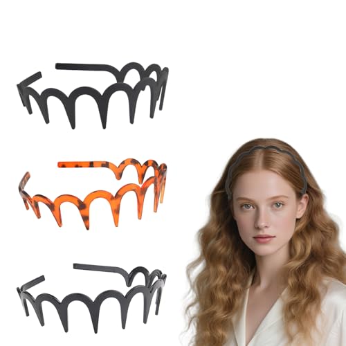 DTXLX 3 Stück Kunststoff Breite Zickzack Haarreif,Haarreifen Damen&Männer,Haifischzahn Haarkamm Haarreifen Gefrostet,Schildpatt&Glänzend-Stylische Stirnbänder für Frauenhaar Sport&Fitness Rutschfest von DTXLX