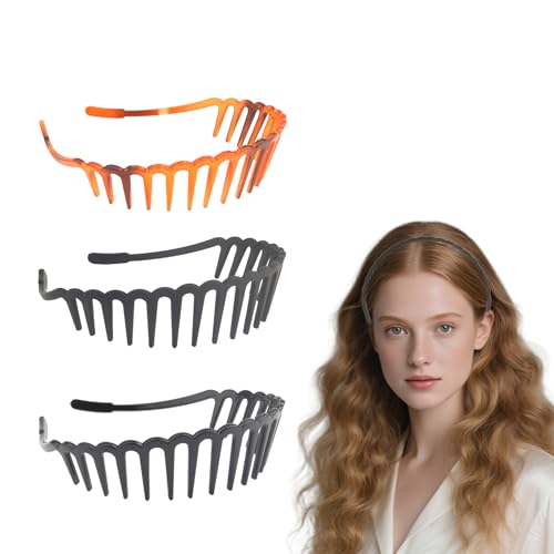 DTXLX 3 Stück Kunststoff Enger Zickzack Haarreif,Haarreifen Damen&Männer,Haifischzahn Haarkamm Haarreifen Gefrostet,Schildpatt&glänzend-Stylische Stirnbänder für Frauenhaar Sport&Fitness Rutschfest von DTXLX