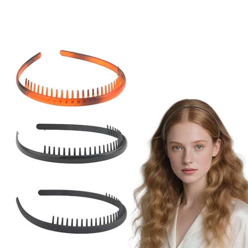 DTXLX 3 Stück Kunststoff Fein Zähne Haarreif,Haarreifen Damen&Männer,Haifischzahn Haarkamm Haarreifen Gefrostet,Schildpatt&Glänzend-Stylische Stirnbänder für Frauenhaar Sport&Fitness Rutschfest von DTXLX