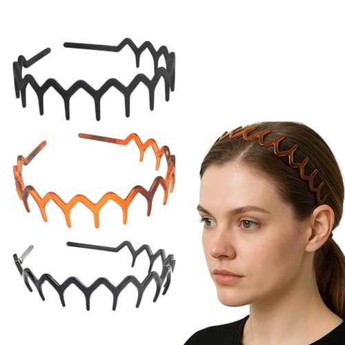 DTXLX 3 Stück Kunststoff Fein Zickzack Haarreif,Haarreifen Damen&Männer,Haifischzahn Haarkamm Haarreifen Gefrostet,Schildpatt&Glänzend-Stylische Stirnbänder für Frauenhaar Sport&Fitness Rutschfest von DTXLX