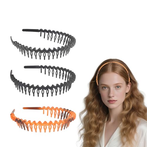 DTXLX 3 Stück Kunststoff Welle Haarreif,Haarreifen Damen&Männer,Haifischzahn Haarkamm Haarreifen Gefrostet,Schildpatt&Glänzend-Stylische Stirnbänder für Frauenhaar Sport&Fitness Rutschfest von DTXLX