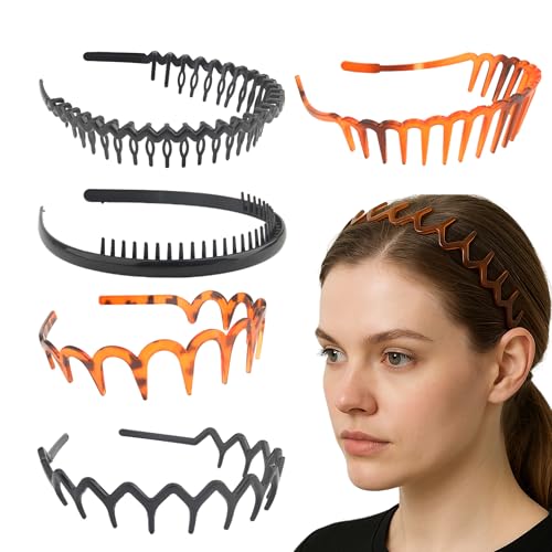 DTXLX 5 Stück Kunststoff Haarreif,Haarreifen Damen&Männer,Haifischzahn Haarkamm Haarreifen 5 Stile 2 Schildpatt&3 Glänzend-Stylische Stirnbänder für Frauenhaar Sport&Fitness Rutschfest von DTXLX