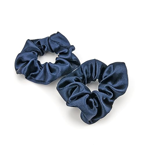 Scrunchies Haargummi Damen, 2 Stück Weiche Seide Haargummis Mädchen, Premium Satin Invisibobble Scrunchie, Haargummi Scrunchies für Lange Feine Oder Dicke Lockige Haare Mädchen (Marineblau) von DTXLX