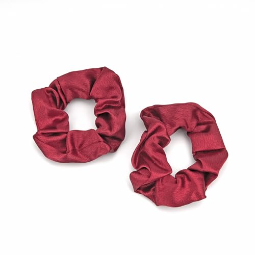 Scrunchies Haargummi Damen, 2 Stück Weiche Seide Haargummis Mädchen, Premium Satin Invisibobble Scrunchie, Haargummi Scrunchies für Lange Feine Oder Dicke Lockige Haare Mädchen (Rot) von DTXLX
