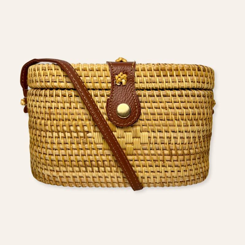 Eckige Rattan Tasche Mit Deckel - Bali Stroh Gewebte Schultertasche Boho Sommer Crossbody Geldbörse von DTrachtenschmuckM