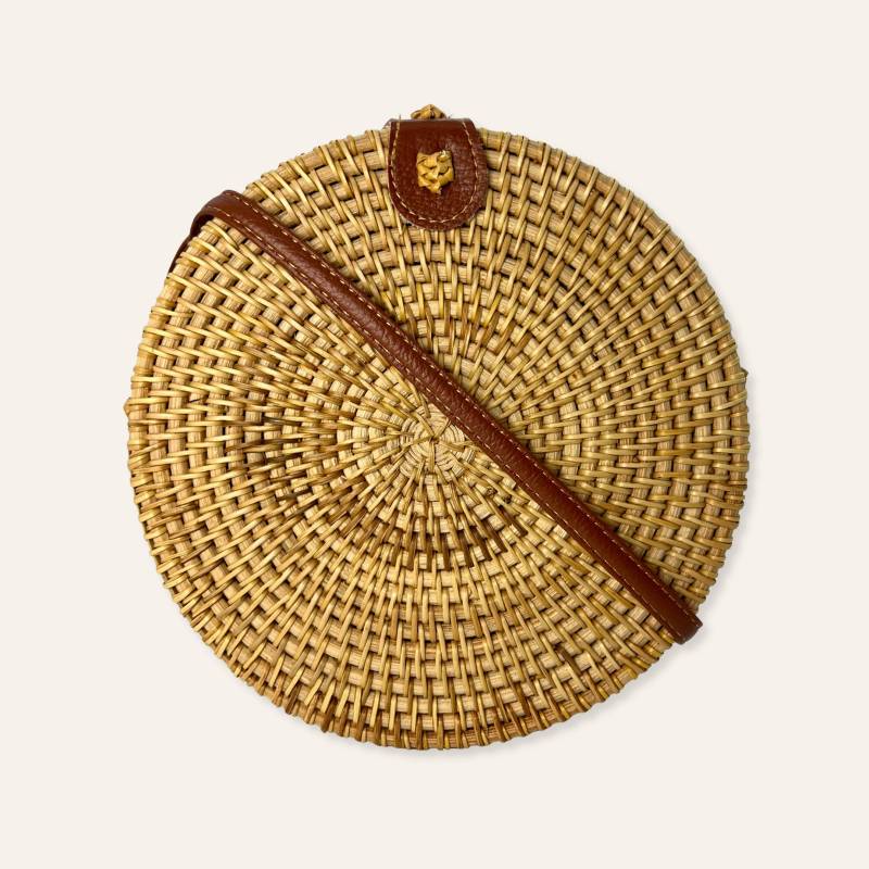 Runde Rattan Tasche - Bali Stroh Gewebte Schultertasche Boho Sommer Crossbody Geldbörse von DTrachtenschmuckM