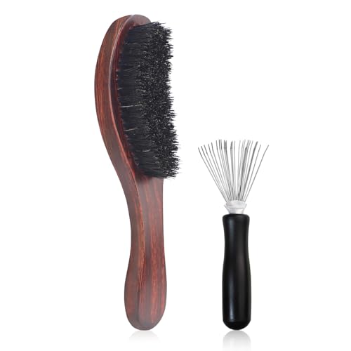 DUAIU Haarkamm, Wildschweinborsten, Haarbürste für Herren, weiche Wildschweinborstenbürste mit Reinigungswerkzeug, Massage-Entwirrung und feuchtigkeitsspendendes Haar, Herren-Haarbürste für alle Arten von DUAIU