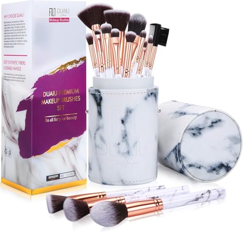 DUAIU Make Up Pinsel Set Professionelle, 15 Stück Pinselset Makeup aus Marmor Schminkpinsel Kit, Foundation Lidschatten Make-up Brush mit Aufbewahrungseimer für Kosmetikpinsel von DUAIU
