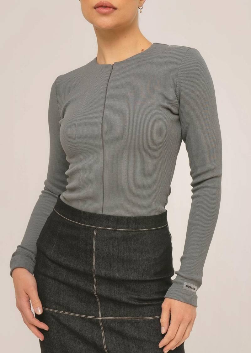 Anima Universeller Top-Blusen-Pullover Mit Reißverschluß & Langen Ärmeln in Grau von DUALUSofficial