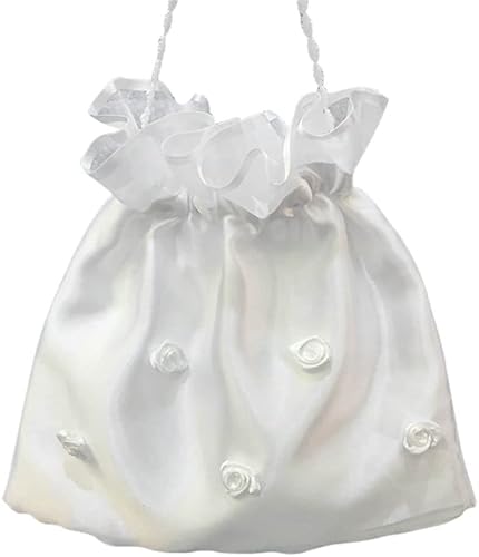 DUANxiaoyanK Handtasche für Brautjungfern, Satin, Brauttasche mit weißer Blume verziert, Hochzeitszubehör, B von DUANxiaoyanK