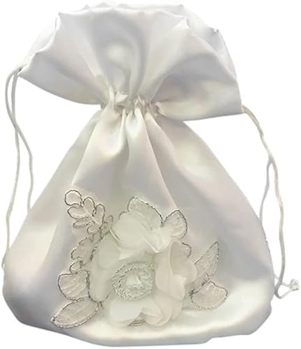 DUANxiaoyanK Handtasche für Brautjungfern, Satin, Brauttasche mit weißer Blume verziert, Hochzeitszubehör, C von DUANxiaoyanK