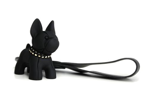DUB SPENCER Süßer French Bulldog Hunde Miniatur Figur Schlüsselanhänger als Französische Bulldogge mit Leder Anhänger, Karabiner & Schlüsselring in 4 Farben + Duftbaum & Aufkleber (Schwarz) von DUB SPENCER