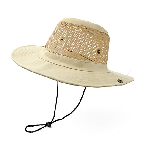 DUBENS Sonnenhut Herren UV Schutz Doppelseitiger Fischerhut Sommer Outdoor Safari Hut Faltbar Wanderhut Bucket Hat für Reisen, Angeln, für Climb Camping (Beige) von DUBENS