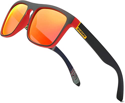 DUBERY Polarisierte Sonnenbrille für Herren und Damen I 100% UV-Schutz | Leichtes Retro Vintage Design | Unisex-Brille für Sport, Radfahren, Golf, Angelnl | CE, UV400, CAT.3 I D731 Blau D731 Orange von DUBERY