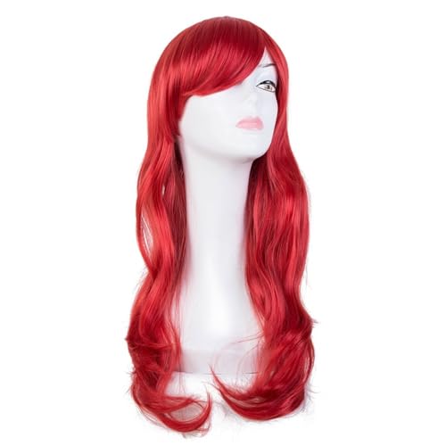 Cosplay Anime Synthetik Perücke, Synthetisches hitzebeständiges langes gewelltes blaues Frauenhaarkostüm Karneval Halloween Masque Party Salon Haarteil(Red) von DUBTEDHOU