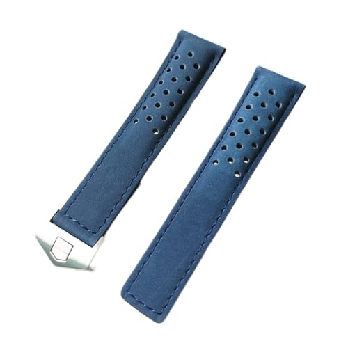 DUBTEDHOU Retro-Lederarmband, Uhrenarmband Leder for Aquaracer Carrera Monaco Multicolor Mehrere Größen(Blue silver clasp,20mm) von DUBTEDHOU