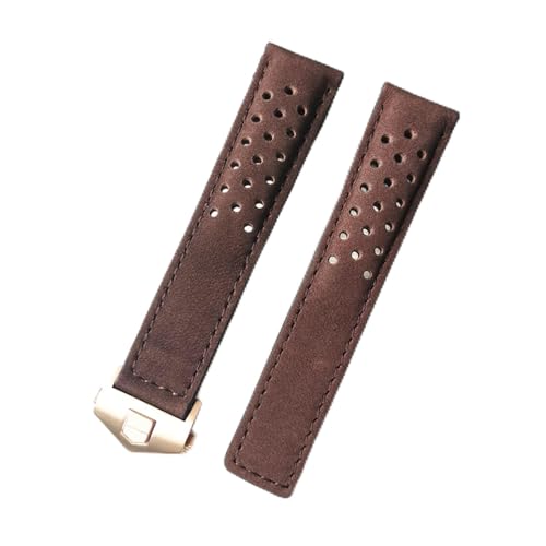 DUBTEDHOU Retro-Lederarmband, Uhrenarmband Leder for Aquaracer Carrera Monaco Multicolor Mehrere Größen(Brown2 rose clasp,20mm) von DUBTEDHOU