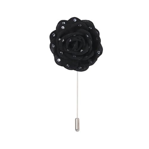 DUBTEDHOU Satinblume Anstecknadel Anstecker Hochzeit Boutonn 10/20 STÜCKE 8 * 10 cm Strass Silber Satin Blume Anstecknadel Abzeichen Blume Rose Blume/Rose Anstecknadel Brosche Pin(Black) von DUBTEDHOU