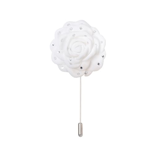 Satinblume Anstecknadel Anstecker Hochzeit Boutonn 10/20 STÜCKE 8 * 10 CM Strass Silber Satin Blume Anstecknadel Abzeichen Blume Rose Blume/Rose Anstecknadel Brosche Pin(White) von DUBTEDHOU