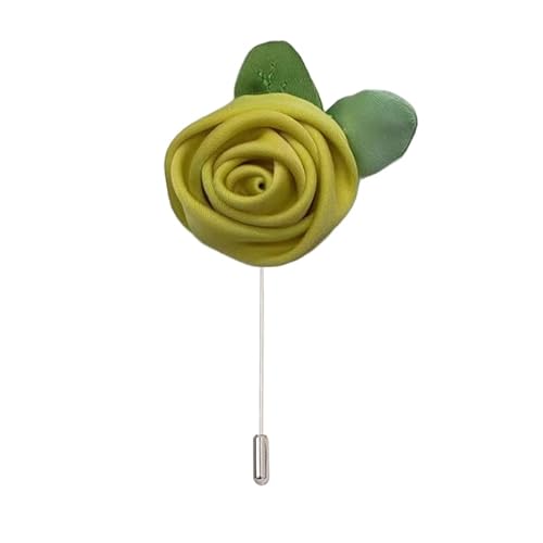 Satinblume Anstecknadel Anstecker Hochzeit Boutonn 10/20 Stück 4 x 10 cm Silber Satin Blume Anstecknadel Anstecker Blume Rose Blume/Rose Anstecknadel Brosche Pin(Bright Yellow) von DUBTEDHOU