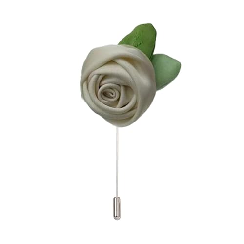 Satinblume Anstecknadel Anstecker Hochzeit Boutonn 10/20 Stück 4 x 10 cm Silber Satin Blume Anstecknadel Anstecker Blume Rose Blume/Rose Anstecknadel Brosche Pin(Rice White) von DUBTEDHOU