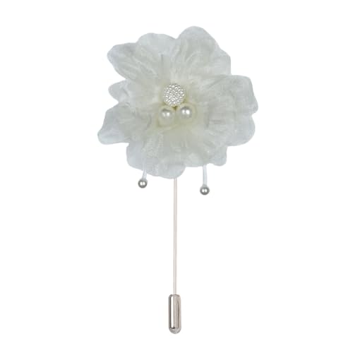 Satinblume Anstecknadel Anstecker Hochzeit Boutonn 10 stücke 7 * 10 CM Silber Satin Blume Anstecknadel Abzeichen Blume Rose Blume/Rose Anstecknadel Brosche Pin & Perle Anhänger(Beige) von DUBTEDHOU