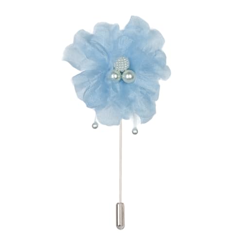 Satinblume Anstecknadel Anstecker Hochzeit Boutonn 10 stücke 7 * 10 CM Silber Satin Blume Anstecknadel Abzeichen Blume Rose Blume/Rose Anstecknadel Brosche Pin & Perle Anhänger(Light blue) von DUBTEDHOU