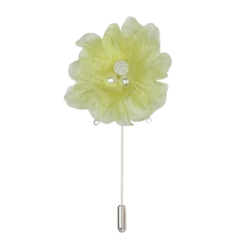 Satinblume Anstecknadel Anstecker Hochzeit Boutonn 10 stücke 7 * 10 CM Silber Satin Blume Anstecknadel Abzeichen Blume Rose Blume/Rose Anstecknadel Brosche Pin & Perle Anhänger(Yellow) von DUBTEDHOU