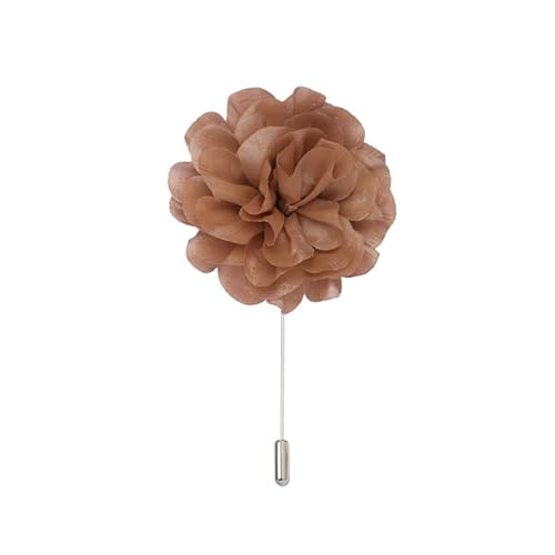 DUBTEDHOU Satinblume Anstecknadel Anstecker Hochzeit Boutonn 11 * 11CM große Blume Silber Satin Blume Anstecknadel Abzeichen Blume Rose Blume/Rose Anstecknadel Brosche Pin(Kahki) von DUBTEDHOU