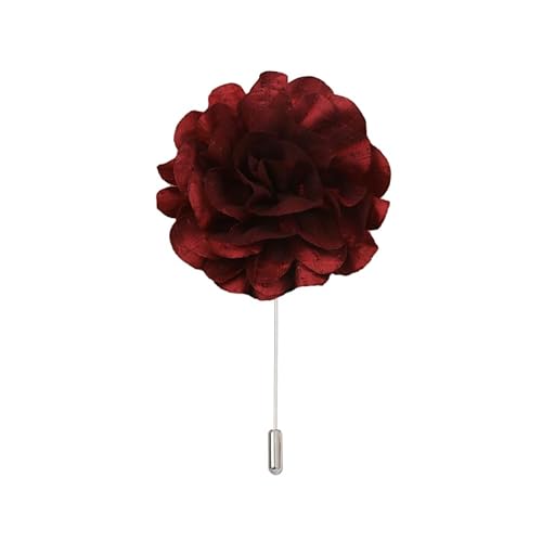 Satinblume Anstecknadel Anstecker Hochzeit Boutonn 11 * 11CM große Blume Silber Satin Blume Anstecknadel Abzeichen Blume Rose Blume/Rose Anstecknadel Brosche Pin(Wine Red) von DUBTEDHOU