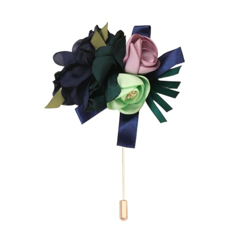 Satinblume Anstecknadel Anstecker Hochzeit Boutonn 11 * 15CM 50/25PCS Rose Gold Stoff Baumwolle Blume Anstecknadel Abzeichen Mit Gold Pin Blume Blume Anstecknadel Brosche Pin Pin(Blue) von DUBTEDHOU