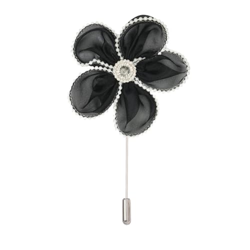 Satinblume Anstecknadel Anstecker Hochzeit Boutonn 15/30 STÜCKE 10 * 11 CM Strass Perle Silber Satin Blume Anstecknadel Abzeichen Blume Rose Blume/Rose Anstecknadel Brosche Pin(Black) von DUBTEDHOU