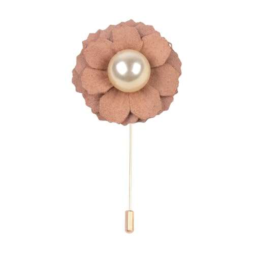 Satinblume Anstecknadel Anstecker Hochzeit Boutonn 3 * 5 cm 50/30 Stück Perlen-Gold-Stoff-Baumwoll-Blumen-Anstecknadel mit Gold-Anstecknadel Blume Anstecknadel Brosche for Frauen(Khaki) von DUBTEDHOU