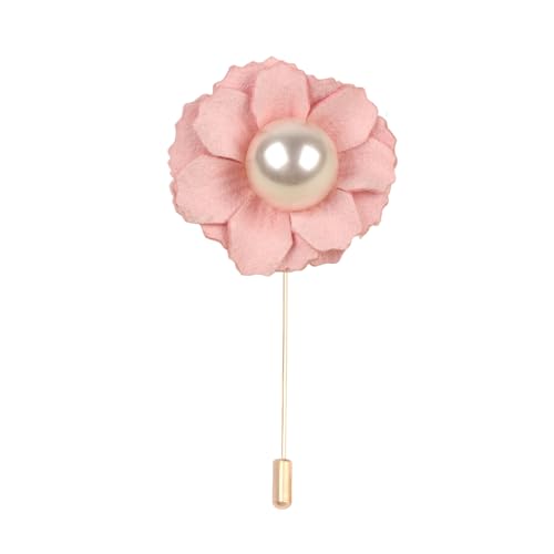 Satinblume Anstecknadel Anstecker Hochzeit Boutonn 3 * 5 cm 50/30 Stück Perlen-Gold-Stoff-Baumwoll-Blumen-Anstecknadel mit Gold-Anstecknadel Blume Anstecknadel Brosche for Frauen(Pink) von DUBTEDHOU