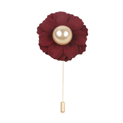 Satinblume Anstecknadel Anstecker Hochzeit Boutonn 3 * 5 cm 50/30 Stück Perlen-Gold-Stoff-Baumwoll-Blumen-Anstecknadel mit Gold-Anstecknadel Blume Anstecknadel Brosche for Frauen(Wine Red) von DUBTEDHOU