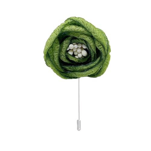 Satinblume Anstecknadel Anstecker Hochzeit Boutonn 3 * 6 CM 6/10 STÜCKE Lila Rose Silber Tuch Chiffon Blume Anstecknadel Abzeichen Mit Silber Pin Blume Rose Blume Anstecknadel(Green) von DUBTEDHOU
