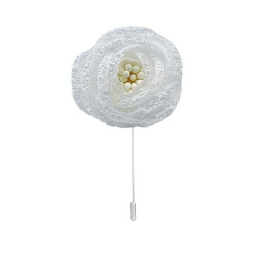 Satinblume Anstecknadel Anstecker Hochzeit Boutonn 3 * 6 CM 6/10 STÜCKE Lila Rose Silber Tuch Chiffon Blume Anstecknadel Abzeichen Mit Silber Pin Blume Rose Blume Anstecknadel(Off white) von DUBTEDHOU